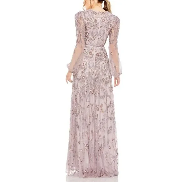 $798 Mac Duggal 93930 Womens Size 14 Pink Purple Long Sleeve Gown Maxi Dress